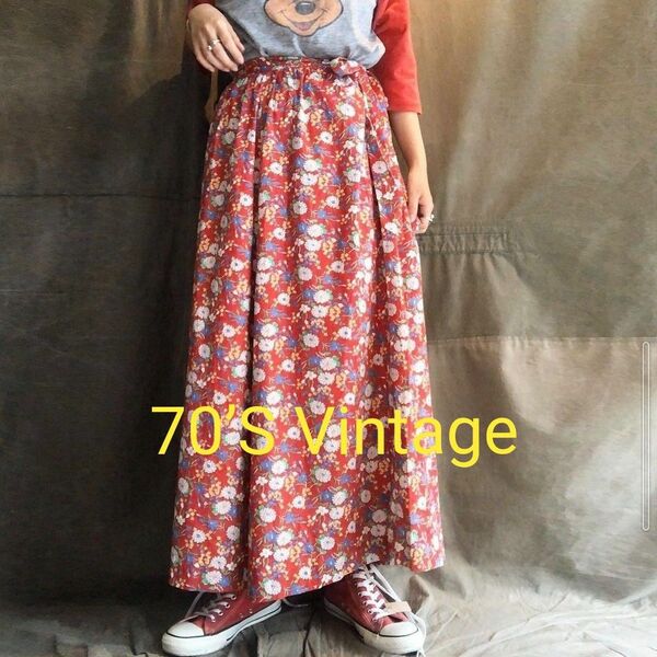 【 70'S・Vintage 】FLOWER PRINT MAXI SKIRT