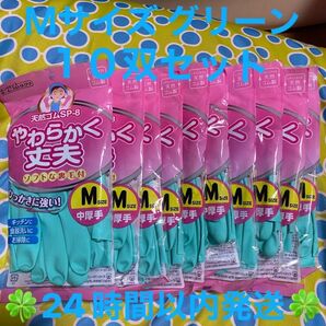 ダンロップホームプロダクツ中厚手 ソフト裏起毛 ゴム手袋 Mサイズ グリーン 10双セット◆◇◆24時間以内発送◆◇◆