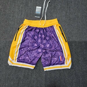 新品　NBA　Short　ユニフォームパンツ　Lサイズ　ロサンゼルス・レイカーズ　ゴールド Purple　hip hop ヒップホップ 2XL