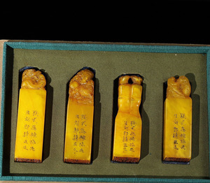 中国美術　時代物　寿山石　田黄石　印章四枚セット