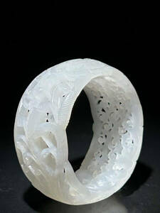 中国美術　精品　透き彫り　鳳凰紋和田白玉の腕輪