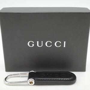 GUCCI グッチ レザー ロゴ キーホルダー ブラック 本革 イタリア製 箱付き