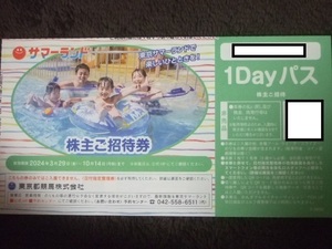 東京サマーランド 株主優待 1Dayパス (フリーパス) 10月14日迄 夏季期間利用可 複数枚あり ★2