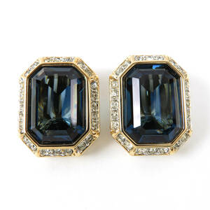 NINA RICCI Nina Ricci color stone rhinestone pave earrings blue group Gold color lady's 