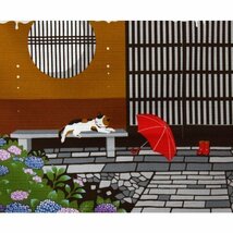 タペストリー 壁掛け 掛軸 みけの雨宿り 紫陽花 アジサイ 6月_画像2