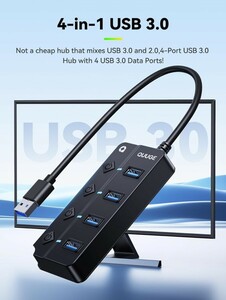 M-49@4ポート USBデータハブ 個別のLEDライト付き電源スイッチ Mac OS/Windows/Chromebook/Linux/PS4/PS5対応 USB HUB 25CM海外版説明書