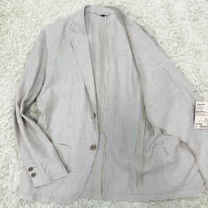  new goods unused *linen100*L size * Muji Ryohin MUJI tailored jacket Anne navy blue piping flax beige 2B men's large size spring summer 