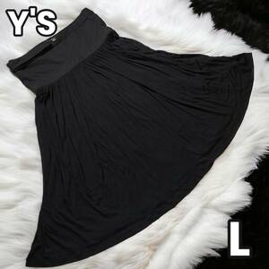 【洗練された黒のエレガンス】　Y’s　ワイズ　ベルト付き ロング スカート プリーツ シルク ユニセックス　黒　L　3