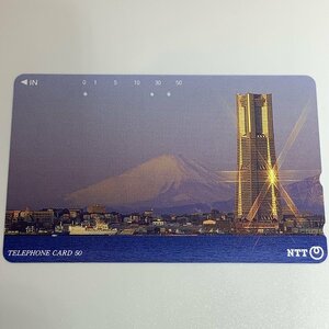 テレホンカード　風景　富士山　3穴　日差し　ビル　テレカ　BMT66L　使用済み
