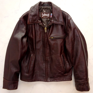 美品 米国製 schott Leather riders jacket ショット レザー 襟付 シングル ライダース トラッカージャケット 659 牛革 38 茶
