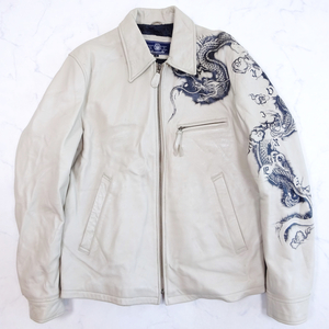 AVIREX JAPANESE PATTERN HAND PAINT LEATHER JACKET アヴィレックス 和柄 ハンドペイント レザージャケット 2XL