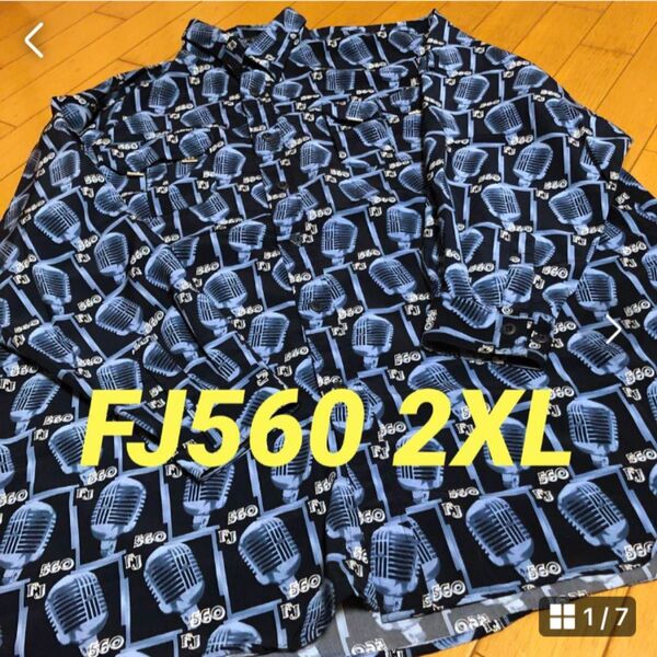 美品　FJ560マイク総柄長袖シャツ2XLファットジョー560