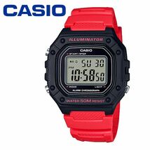 CASIO カシオ W218 レッド 赤 メンズ レディース キッズ 薄型 軽量 防水 スクエア デジタル 腕時計 子供用 男性用 女性用 アラーム_画像1