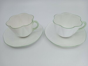 Shelly シェリー　Dainty white　Mint green カップ＆ソーサー　2客　ヴィンテージ　レア