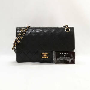 【良品】CHANEL（シャネル）ダブルチェーンショルダー　フラップバッグ　2way　黒　ブラック 人気　マトラッセ　ラムスキン【送料無料】357