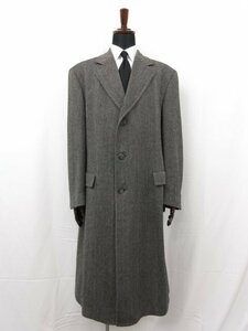 美品【Ermenegildo Zegna エルメネジルドゼニア】カシミア混 マキシ丈 ヘリンボーン柄チェスターコート (メンズ)52 グレー系■17MW3104■