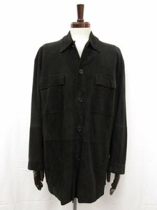 美品【ロエベ LOEWE】7 9431 0 SHIRT CAMISA ヌバックレザー 襟付きブルゾン ジャケット (メンズ) size52 ブラック系 ■17HR3622■