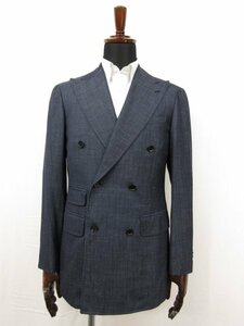 超美品 【RING JACKET リングヂャケット】 シルク×リネン混 ダブル6ボタン ジャケット (メンズ) size46 ネイビー系 RT058S59X ■28MJ9168