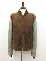 美品【ロロピアーナ Loro Piana】カシミア100％ ニット切替 最高級スエードレザーブルゾン(メンズ) size52 グレー×茶系 伊製■17MN5060■_画像1