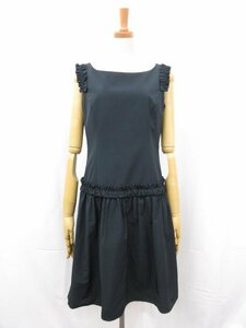 超美品【Rene basic ルネベーシック】5626070 フリル装飾 オーガンジー裏地 ノースリーブワンピース (レディース) 36 ネイビー■17LO3304■