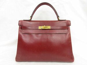 訳あり品【エルメス HERMES】 ケリー32/内縫い ハンドバッグ ◯G刻印 (レディース) 落ち着いたレッド系 ゴールド金具■5HT2671■