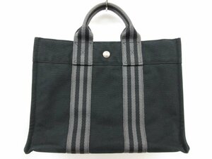 【エルメス HERMES】 フールトゥ PM コットンキャンバス トートバッグ (メンズ/レディース) ブラック×グレー ■5LG2863■