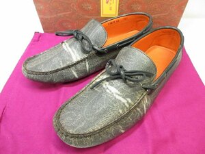 極美品 【エトロ ETRO】 レザー ペイズリー柄 ドライビングシューズ 靴 (メンズ) size42 グレー系 ■15MZA5470■