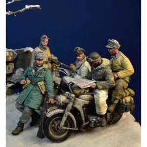 WW2 樹脂 模型 ミリタリー フィギュア 兵士 5体セット 1/35スケール 冬 調査隊 バイク ジオラマ レジン 樹脂 未塗装 未組み立て G112