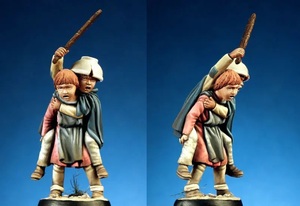 中世 兵士 戦争ごっご 少年 2名 樹脂 ミニ フィギュア 約54mm 未塗装 未組み立て レジン フィギュア 中世 子供 モデル H234