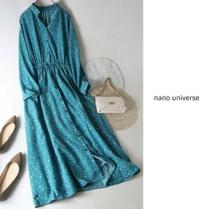 超美品☆ナノ ユニバース nano universe☆スタンドフリル花柄ワンピース フリーサイズ☆A-O 1576