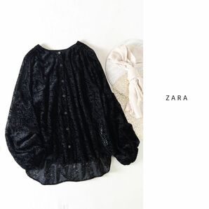 ザラ ZARA☆ボリューム袖 シアー柄ブラウス Mサイズ☆A-O 1611の画像1