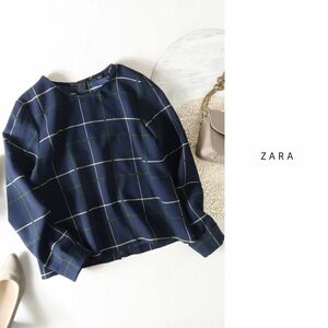 ザラ ZARA☆スペイン製☆洗える チェック柄 バックジップ ブラウス Mサイズ☆A-O 0932