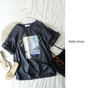 超美品☆2023SS☆ノーリーズ fredy emue☆洗える 綿100% シルケットPHOTO Tシャツ 38サイズ☆A-O 2183