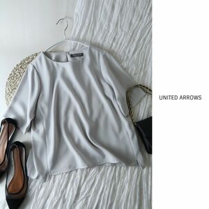 超美品☆ユナイテッドアローズ UNITED ARROWS☆洗える 裾スリット クルーネック ブラウス☆A-O 2220