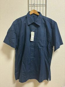 新品（タグ付き）［UNIQLO］ユニクロ　リネンコットンシャツ　半袖　ネイビー系　XL Y2892