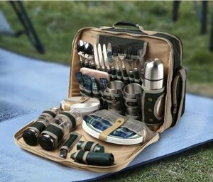 高品質！便利☆多人食器セット　37セット キャンプ　ピクニック　一式食器バッグ　携帯用多機能　保温バッグ