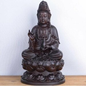 新入荷★仏教美術 精密細工 木彫仏像 木彫り 天然木 置物 浄瓶観音菩薩座像　仏像 高さ20cm