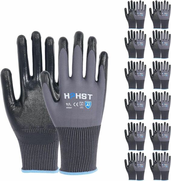 [HPHST] 安全作業手袋、ニトリルコーティング作業手袋 12副ニトリルグリップ男性作業手袋-機械、建築、園芸、木工用タッチパネル