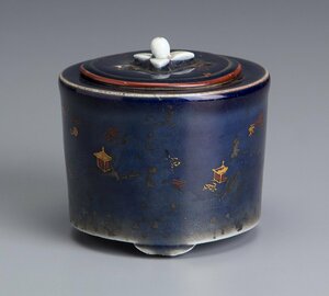 [.] old Kutani lapis lazuli gold paint landscape writing three pair censer Edo previous term 