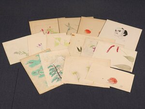 Art hand Auction [Copie] [Provenance] sh9924 Peinture de fleurs par Nakamura Teii, lot de 14 feuilles de papier de couleur, enseigné par Hasegawa Sadanobu et Kitano Tsunetomi, depuis Ōsaka, Peinture, Peinture japonaise, Fleurs et oiseaux, Faune