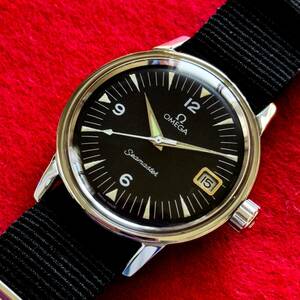  free shipping! OH settled Omega Seamaster cal.611 OMEGA SEAMASTER hand winding black face military 1965 year antique men's wristwatch Showa Retro 
