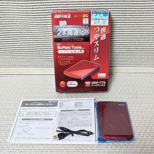 未使用保管品 BUFFALO HD-PET640U2-RD バッファロー USBポータブルハードディスク 外付けハードディスク HD 640GB