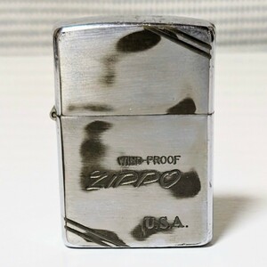 当時物 ZIPPO ジッポービンテージオイルライター WIND-PROOF ZIPPO USA フラットトップ ダイアゴナルライン シルバーカラー 1990年製