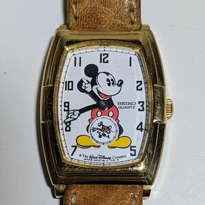 当時物 希少レア SEIKO 2K02-5009 SEIKO Mickey Mouse セイコー ディズニー ミッキーマウス クオーツ スモセコ ゴールド 電池交換済 稼働品