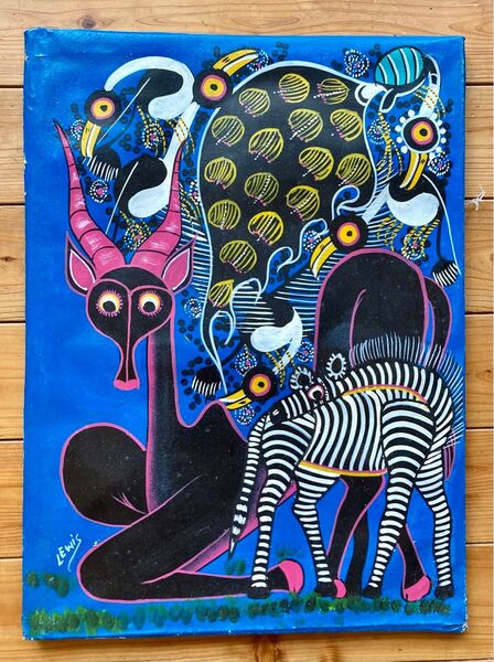ティンガティンガ バッファローとシマウマ 30×40cm アフリカ