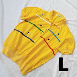 PARIS パリス　ポロシャツ　レディース　Lサイズ　黄色　ゴルフウェア　スポーツ　半袖　黄色　イエロー　刺繍　トップス　