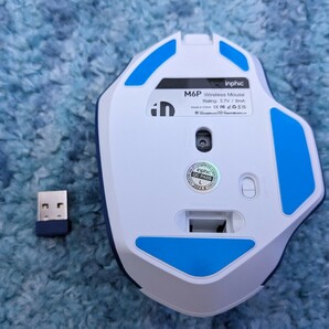 0605u0824 ワイヤレスマウス INPHIC 充電式人間工学に基づいた静音マウス 2.4G USBレシーバー付 ブルー&ホワイトの画像6