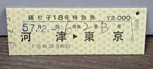 D (4) 伊豆急行 B踊り子2号(列車名印刷) 伊豆稲取→東京(伊豆稲取発行) 0552