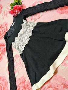  black × white * floral print & race *flifli* knitted * sexy * One-piece 