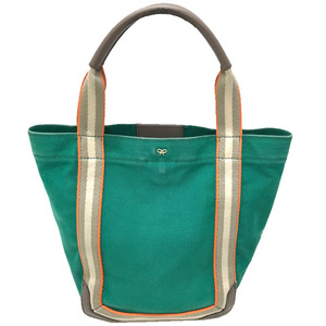  Anya Hindmarch большая сумка парусина кожа зеленый мужской женский мужской сумка б/у ANYA HINDMARCH